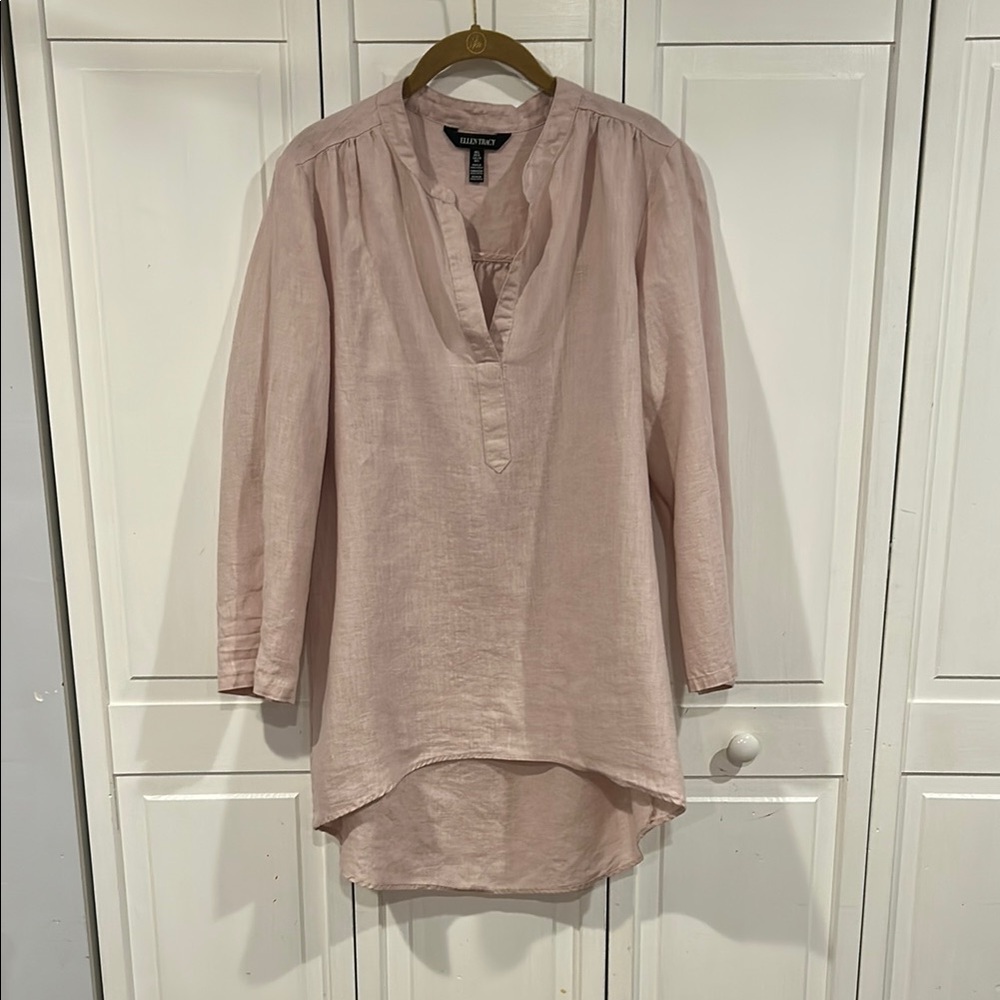 Ellen Tracy Linen Tunic Shell Pink Women's Size L
